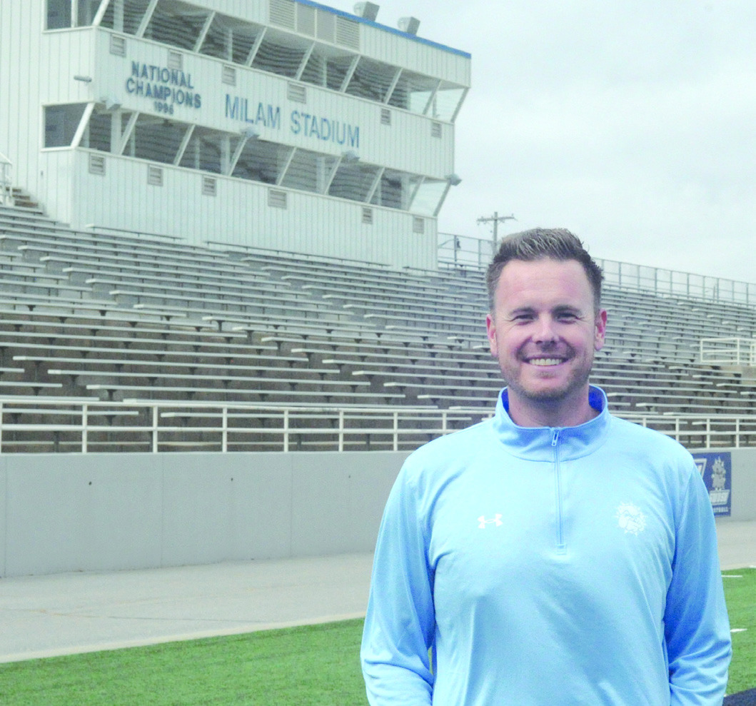 Andrew Rice is SWOSU’s new football head coach. He stands inside Milam Stadium, where he will roam the sidelines in the fall. Josh Burton/WDN
