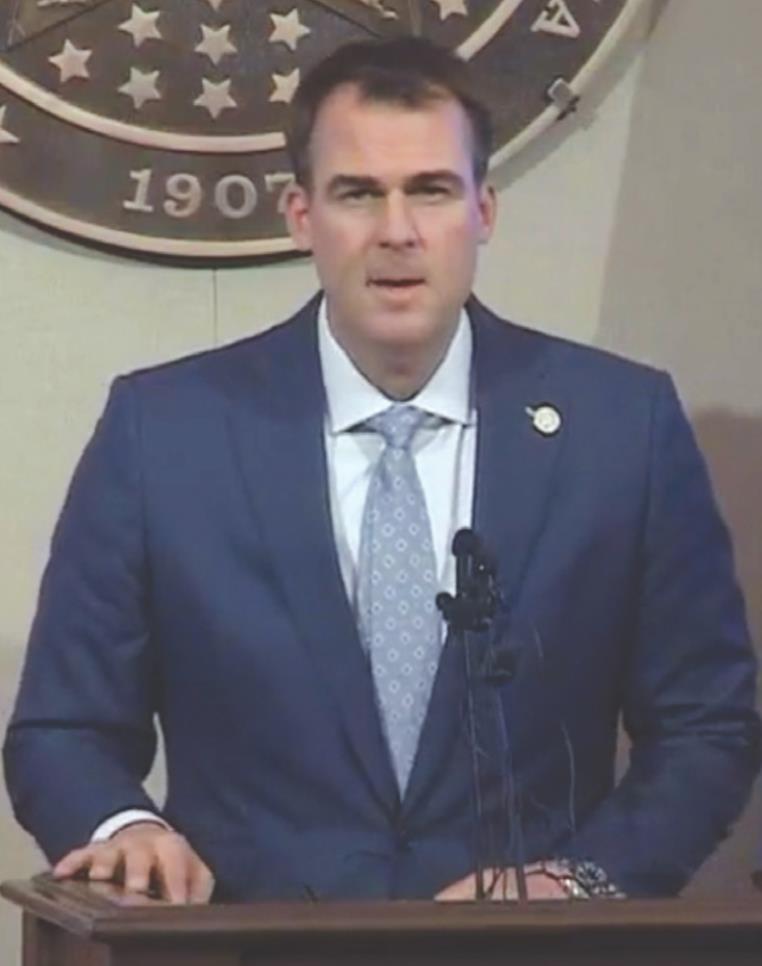Gov. Kevin Stitt announces Phase 2 of the reopening place begins today during a press conference Thursday afternoon. Provided