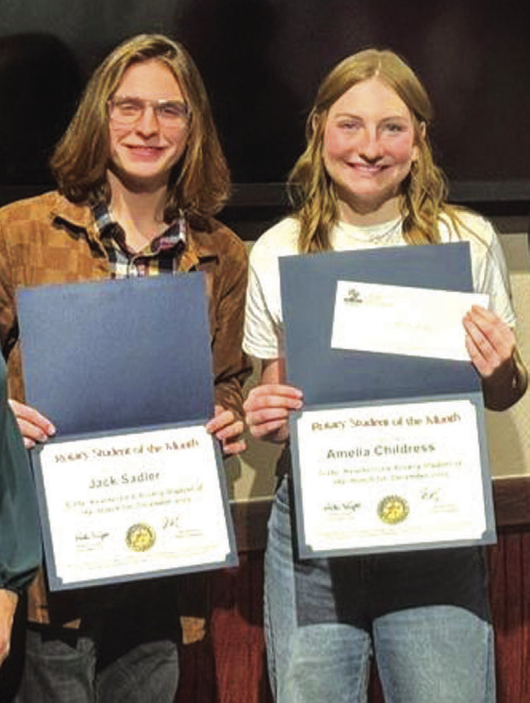 ◄ Jack Sadler and Amelia Childress are honored as the Rotary students of the month for December.