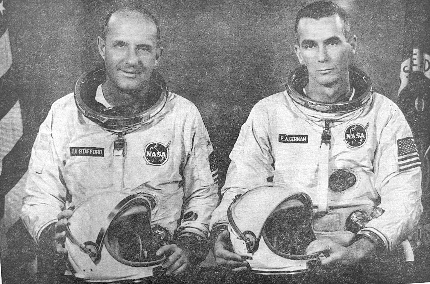 Eugene A. Cernan, right, and Gen. Tom Stafford flew Gemini 9 in 1966.
