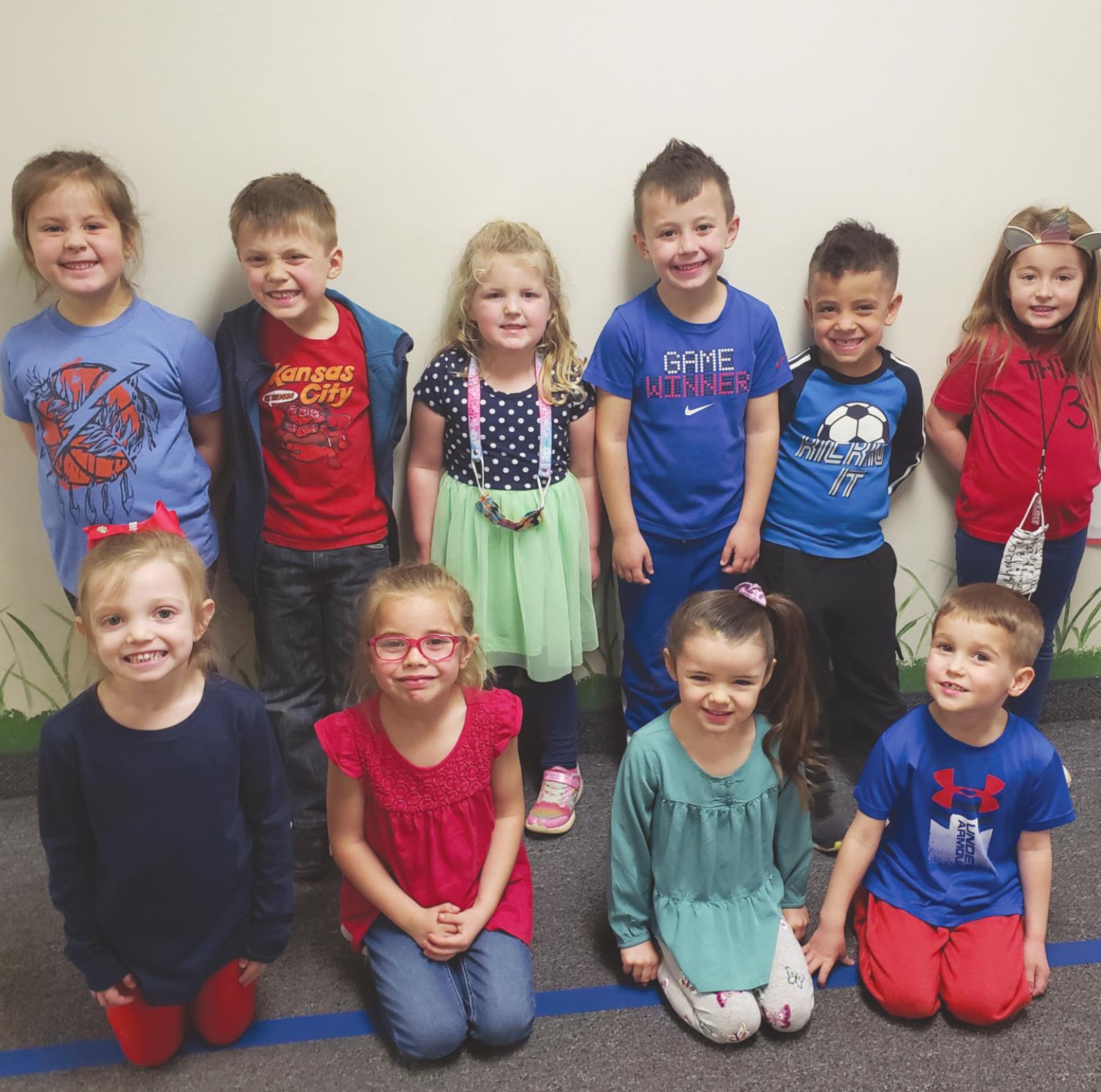 Pictured are members of Kim O’Daniel’s PM Pre-K class who wore red and blue Thursday. Back row, from left, is Kaelor Jordon, Teague Merritt, Finley Matthew, Leon Isufi, Jaxstin Pena and Sutton Lucus. Front row is Ava White, Blake Lyon, Oaklee Hunsicker and Carson Hunt. Leanna Cook/WDN