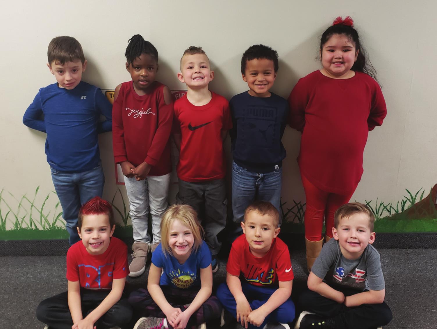 Pictured are members of Theresa Beck’s PM Pre-K class who wore red and blue Thursday. Front row from left is Aiden Sexton, Taylor Moran, Jaxon Raizola, Reed Yount. Back row is Layne Collins, Carringtyn Anderson, Evan Fuller, Louis Williams and Yarethzy Juarez. Leanna Cook/WDN