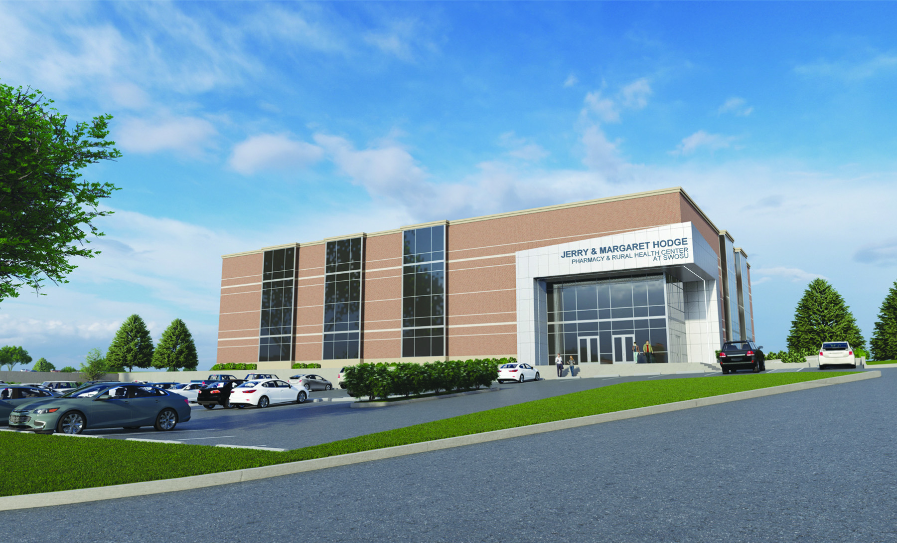 This schematic drawing shows what the new Jerry and Margaret Hodge Pharmacy and Rural Healthcare building on SWOSU’s campus could look like. Provided