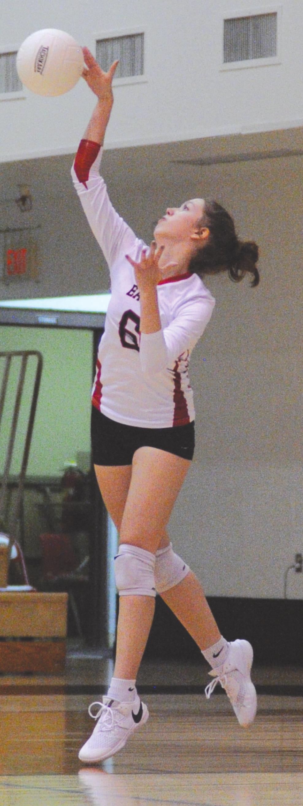 Lakin Green, shown serving here, was instrumental in Weatherford’s 3-0 victory against Sharon-Mutual. Josh Burton/WDN