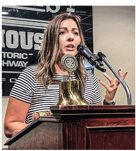 Hope is Alive Community Outreach Coordinator Jacy Burrows speaks at a Weatherford Rotary Club meeting Wednesday. Montgomery Malone/WDN