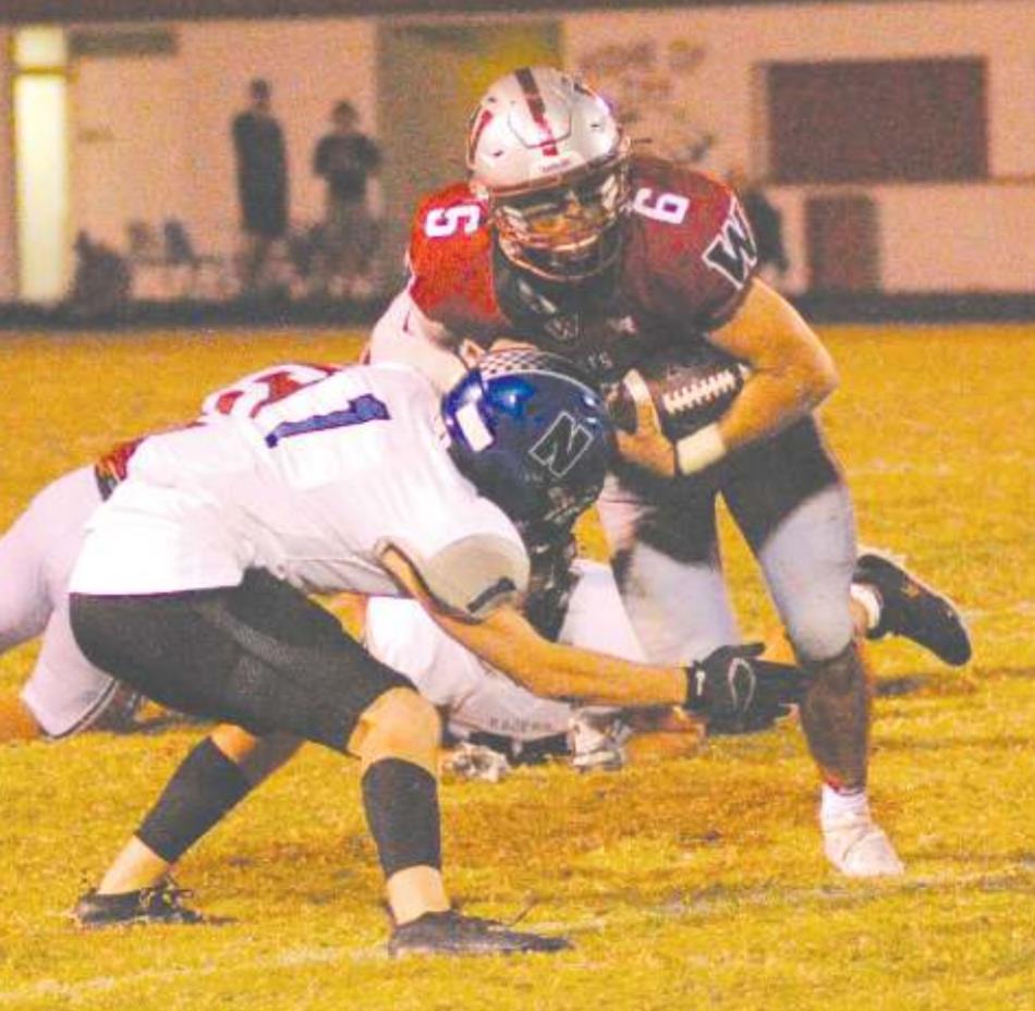 Sam Hoffman tries to break a tackle against Newcastle 2 weeks ago. Weatherford’s home game against Elk City this past week was cancelled. Josh Burton/WDN