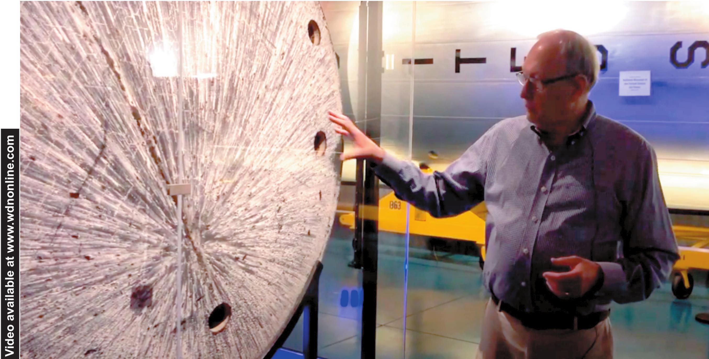 Pictured left is a part of the Gemini 6 spacecraft. Stafford Air &amp; Space Museum Director, Max Ary, talked about the stress on the heat shields as the craft re-entered the atomsphere, leaving the burn marks on Gemini 6. The full video interview with Ary can be viewed at www.wdnonline.com and on the WDN Facebook.Provided