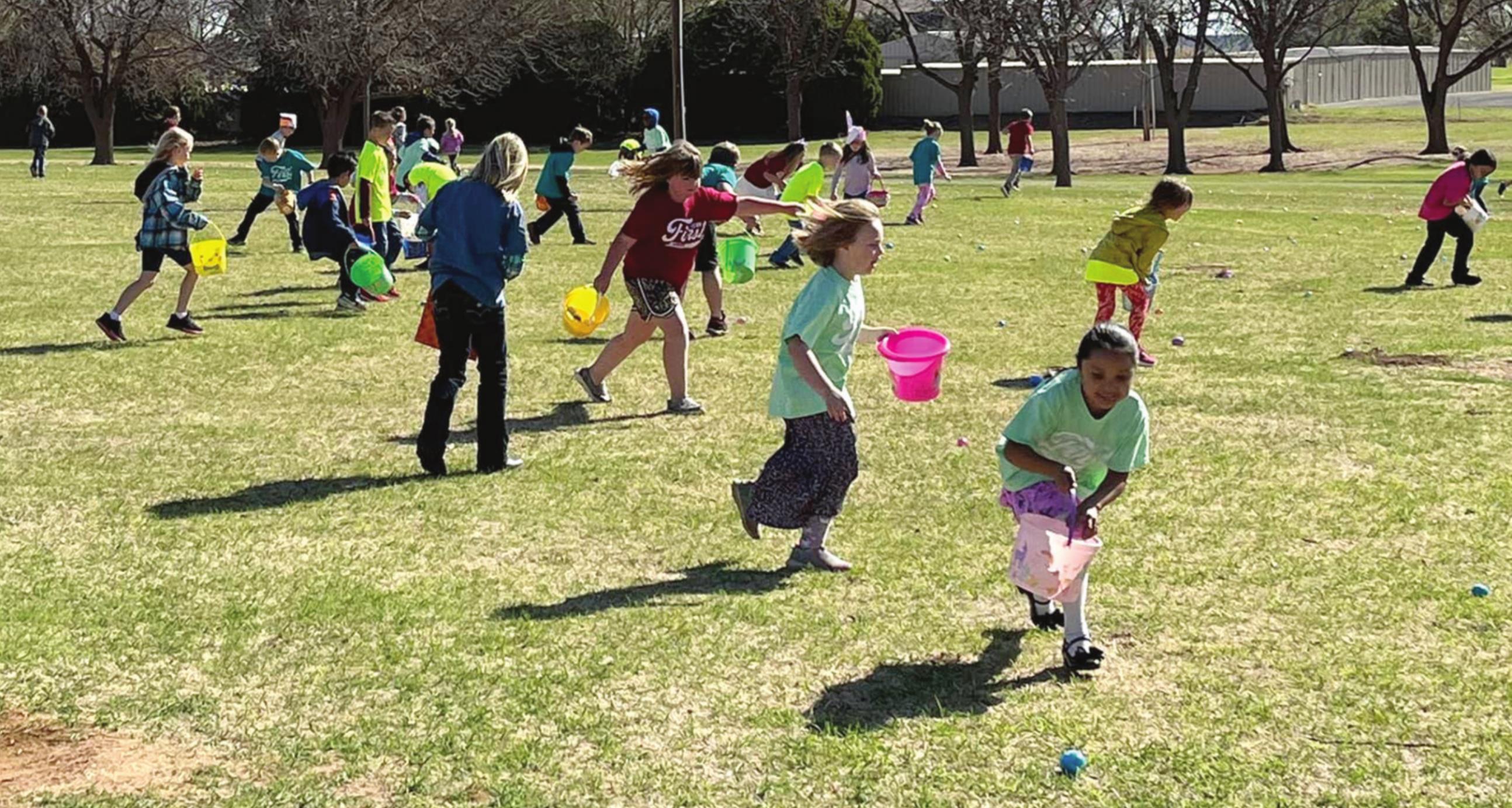 Burcham Elementary students participate in an Easter Egg hunt Thursday in Rader Park. The Weatherford Kiwanis Club Easter Bunny also made an appearance. Provided