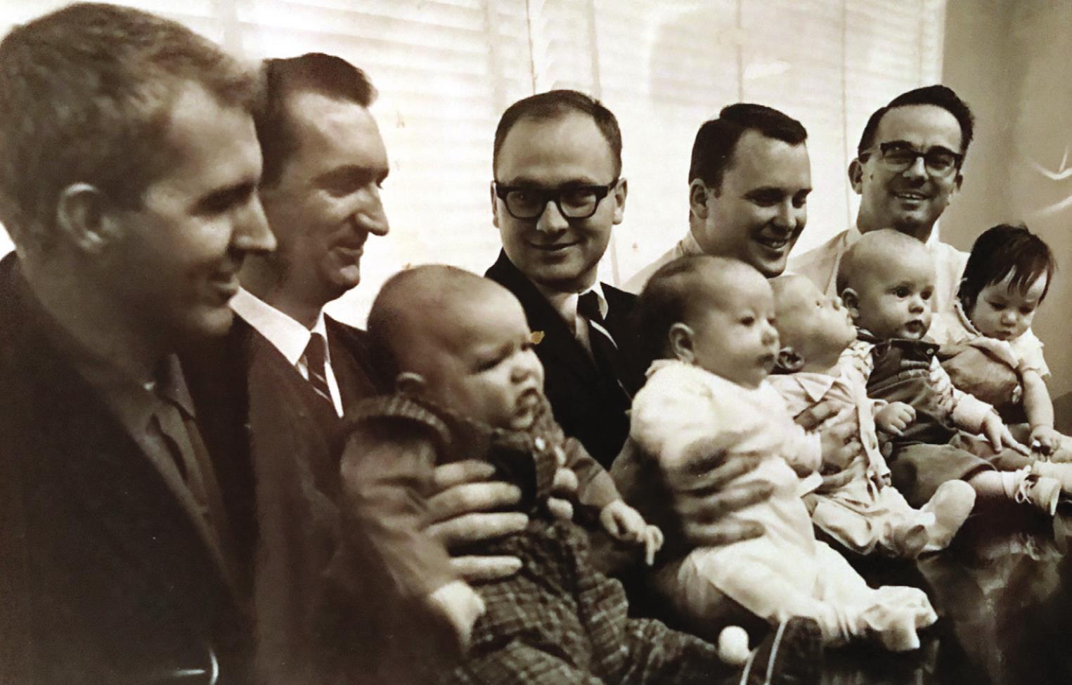1967 was a very productive year for the SWOSU biology department when they welcomed five new babies. Among those from left are Hobart Landreth and son Phillip, Jack Harder and daughter Rhonda, Richard Craven and son, Gary Wolgamott and son Thad, Jim Lovell and daughter Diana. Dr. Diana Lovell was just named the new president of SWOSU this week. Provided