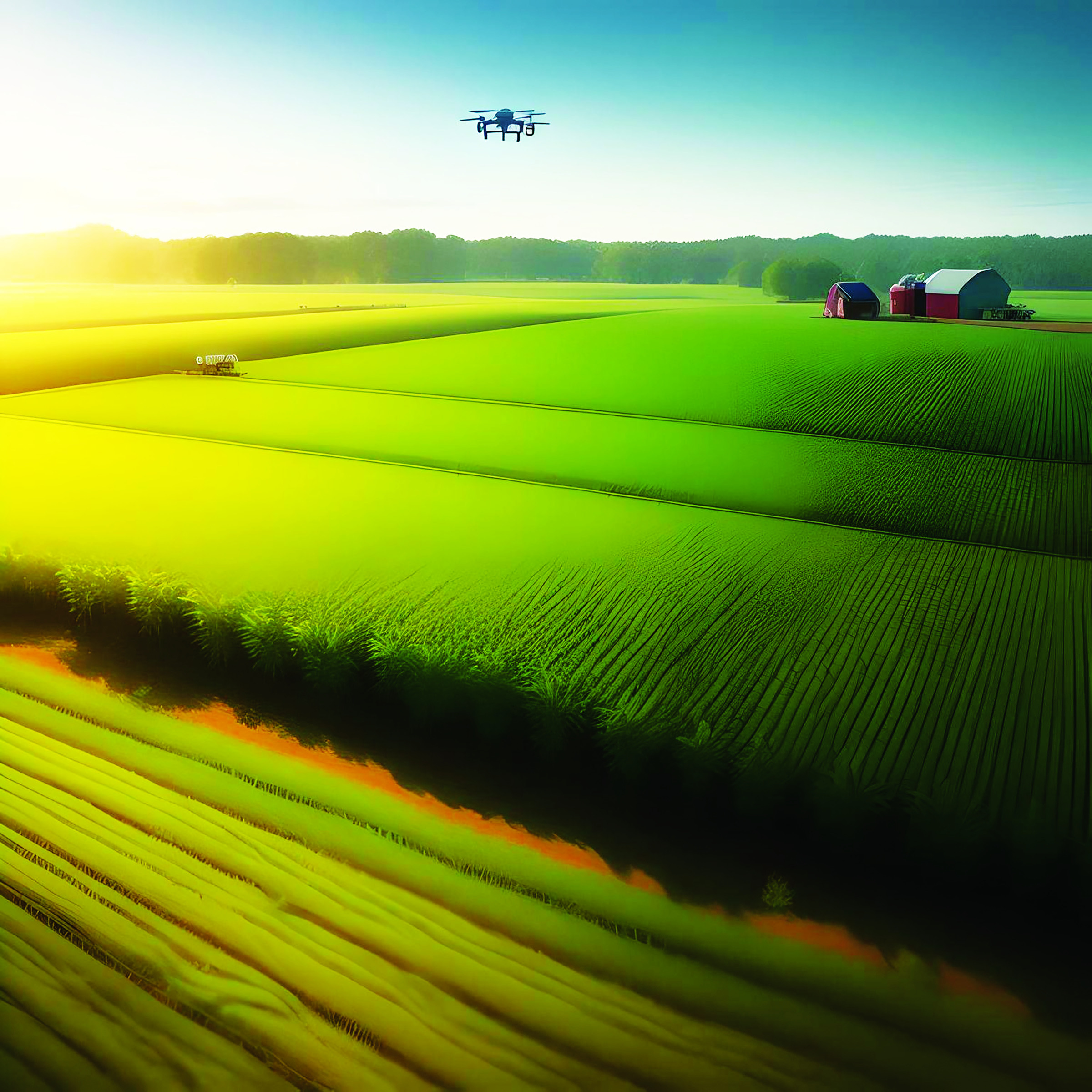 ◄ An AI image generator created this photo of an AI powered drone watching crops on a farm.