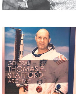 Gen. Stafford’s image as an astronaut greets visitors to the Stafford Archives at SWOSU.