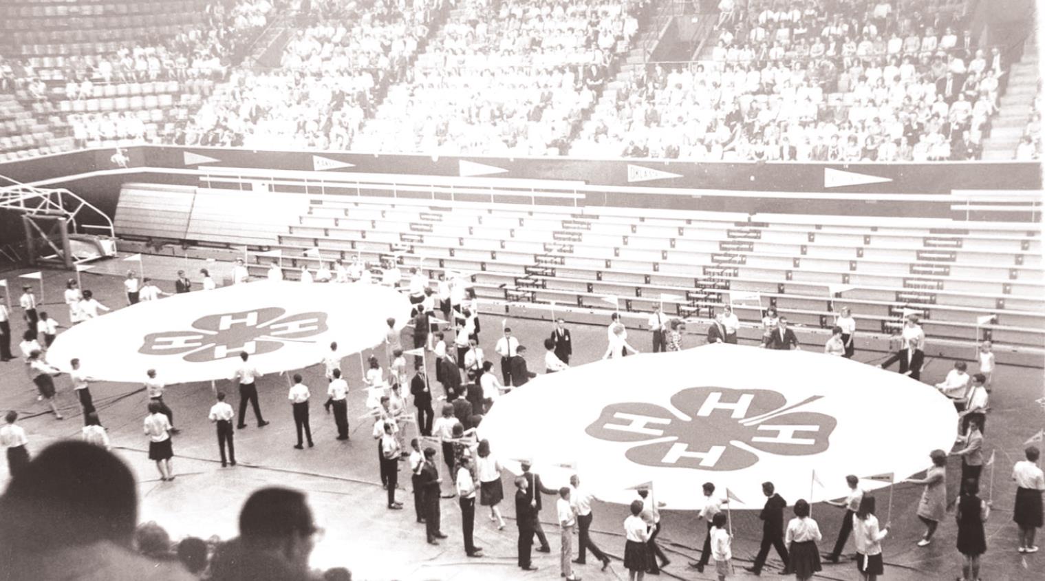 Delegates in this undated photo take part in State 4-H Roundup in what is now Gallagher/Iba Arena on the Oklahoma State University campus in Stillwater. Provided