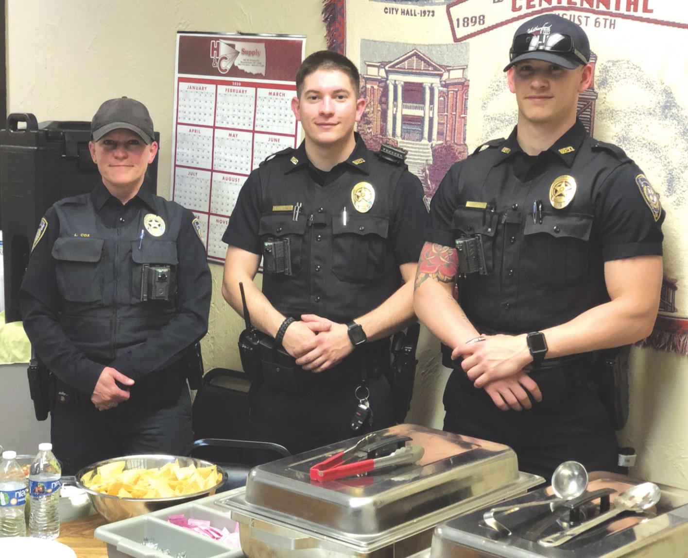 Provided Pictured above, members of the Weatherford Police Department from left are Lt. Laura Cox and Officers Colby Vaughan and Derek Beck. The Growing Wellness and Wellness Joint provided WPD with a “thank you” meal earlier this week to honor their service.