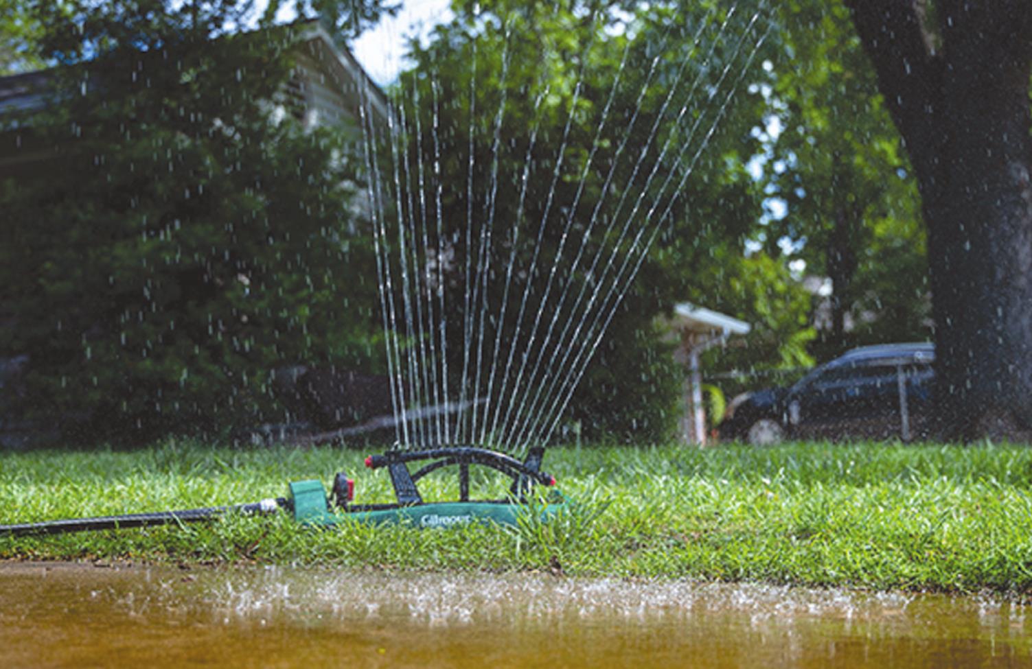 Make sure sprinklers are set so water is applied to the lawn, trees, shrubs and flower beds. Water landing on a driveway or street is wasted. Provided