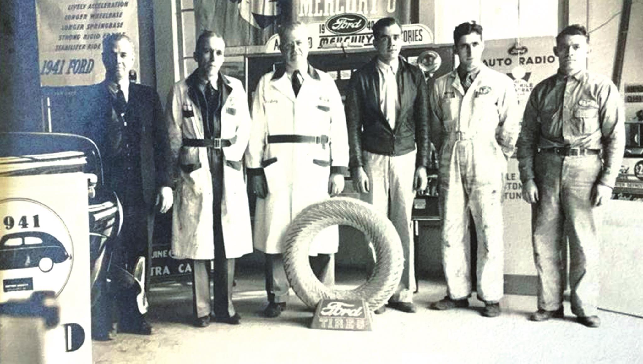 This picture is from 1941, about 6-7 years after the England Ford dealership opened as Davison Motor Co. From left is owner Carl Davison, Frank Burkhalter, G.V. Gray, Nelson Davison, George Huff and an employee whose name is unknown. Provided
