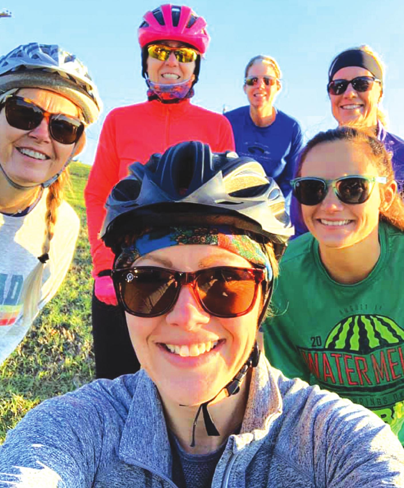 Pictured at left, in no particular order, is Paige Craighead, Mindy King, Melissa Johnson, Senea Young, Jennifer Johnson and Kim Blanton. All six either biked or ran a special route to show support for their fellow runner and nurse who is caring for hospice patients in Binger. Provided