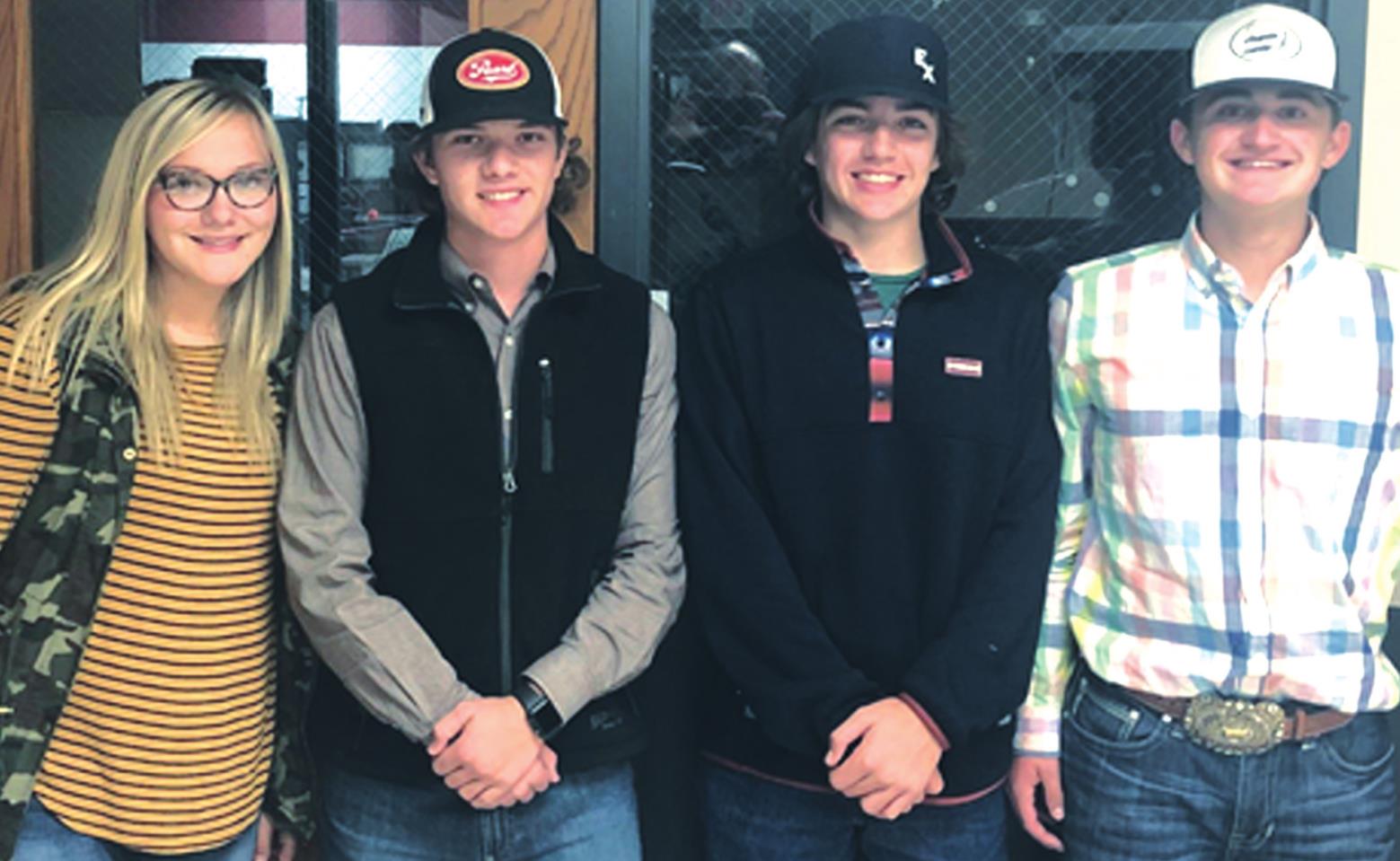 At left, Weatherford FFA Champion Livestock Judging team members are, from left, Rylan Smith, Dawson Hawkins, Reece Villines and Grady Chaplin. Provided