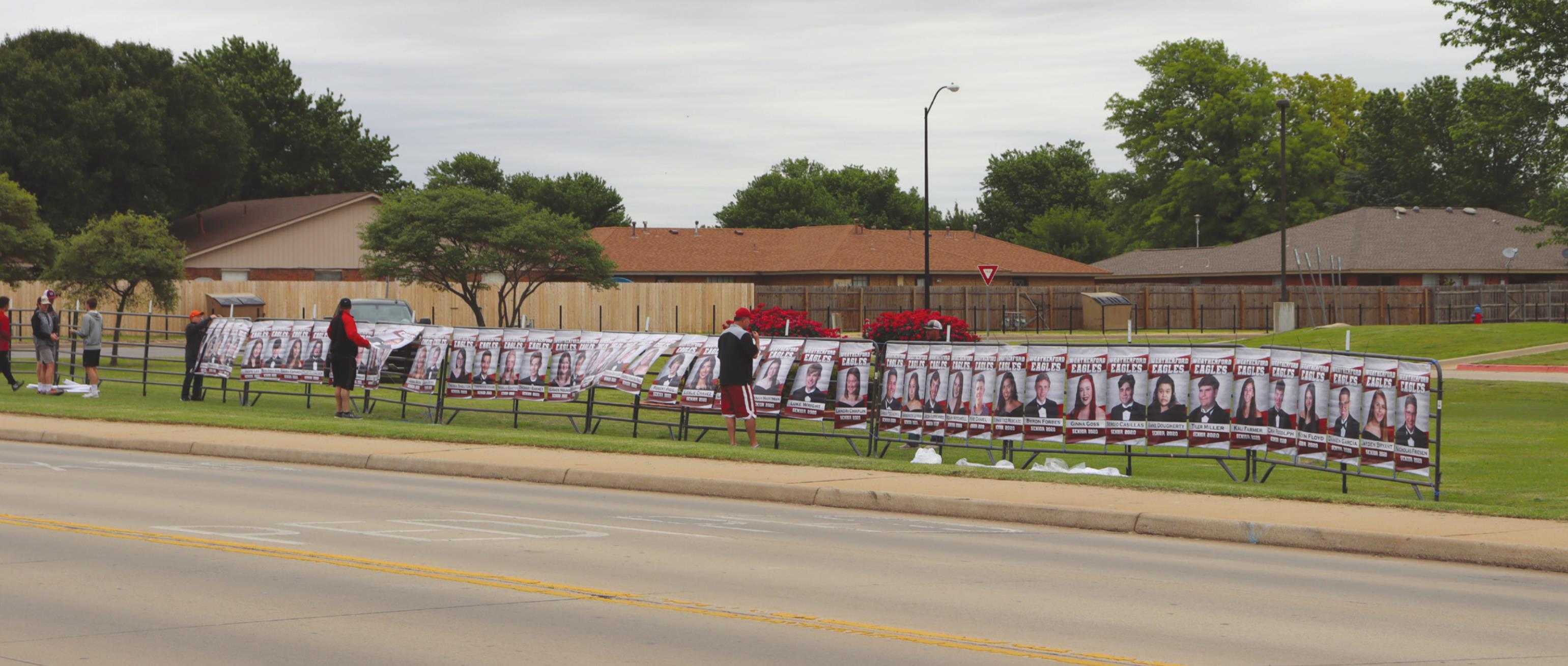 Due to COVID-19 and the cancellation of the end of the school year, Weatherford High School put up banners in front of the Performing Arts Center to honor the Weatherford High School Class of 2020 seniors. Leanna Cook/WDN