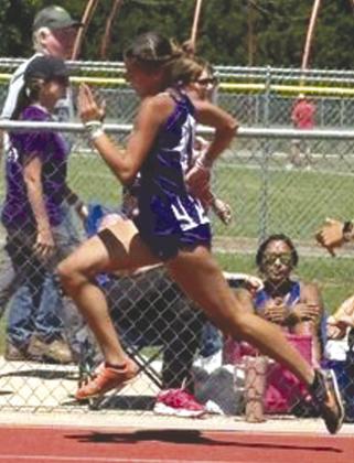 ► Addi Hicks finishes second in the 100m dash at the Class 2A Regional Track Meet in Cherokee.